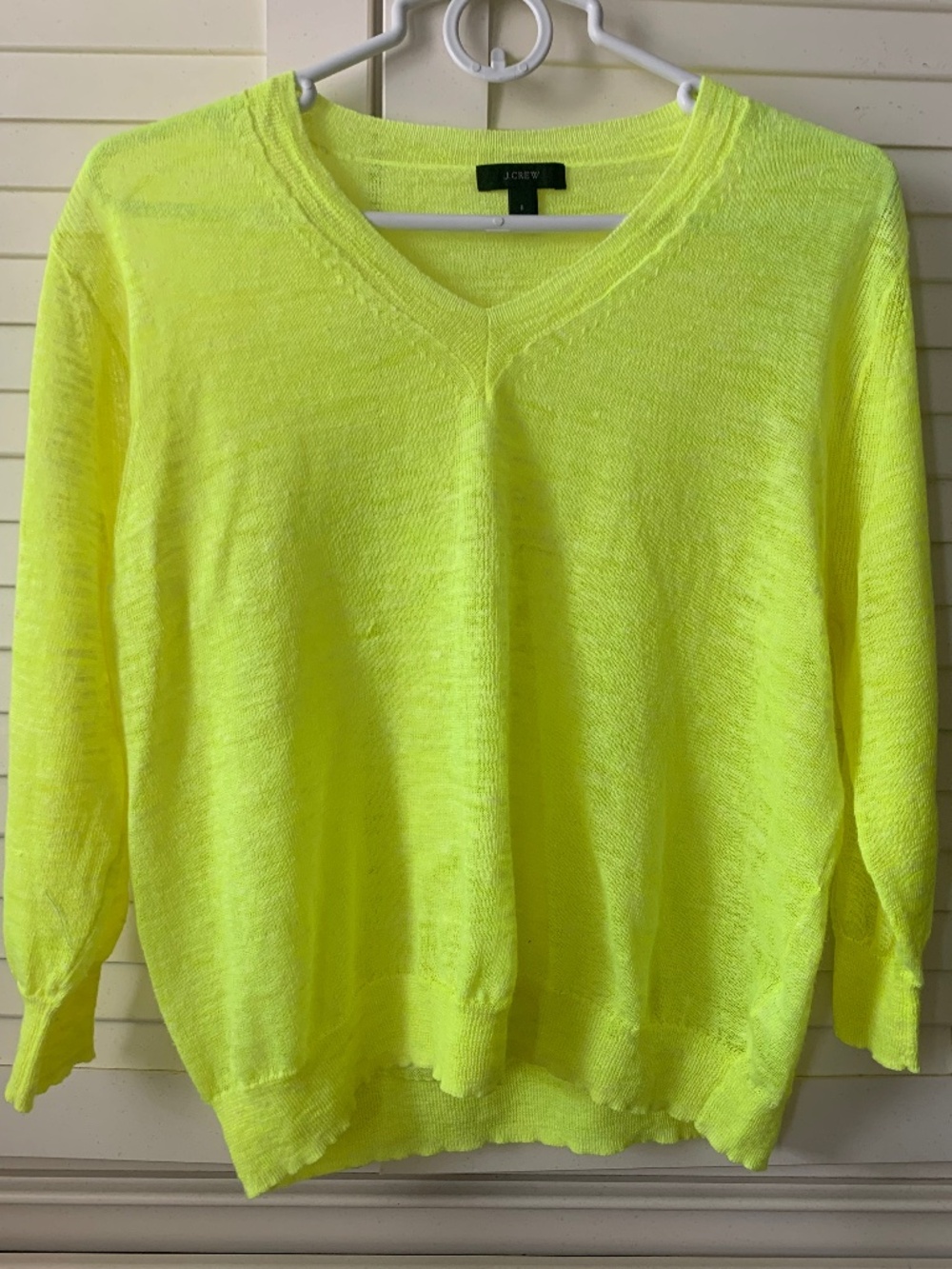 J.Crew Lightweight Neon Yellow V-Neck Linen Blend Sweater, Sz S